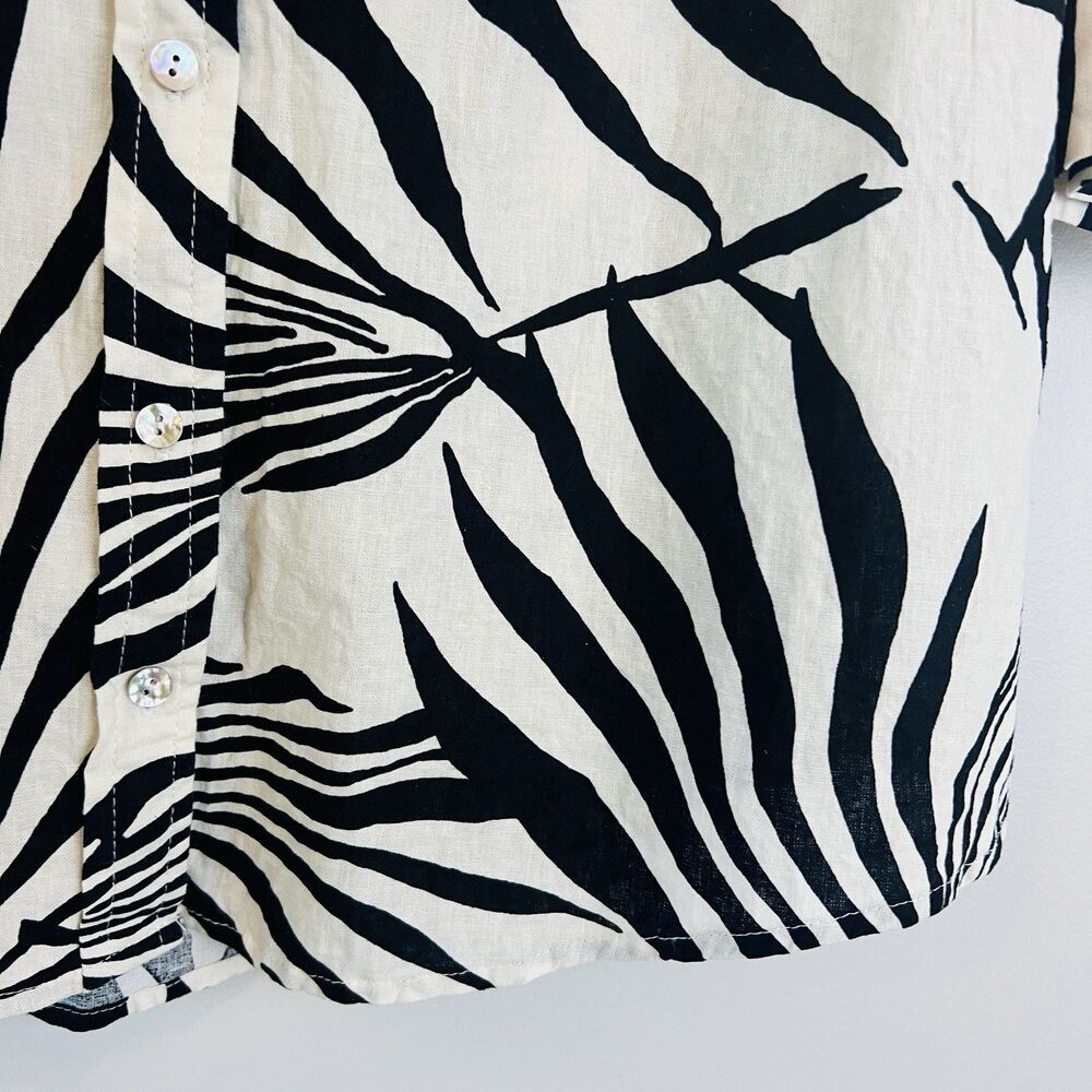 Rachel Zoe Linen Black & White Palm Frond Tropical Blouse Resort Wear Plus 2X - Picture 5 of 11